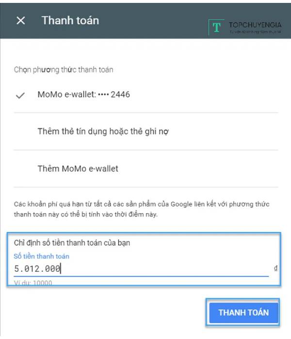 thanh toán google ads bằng ví momo
